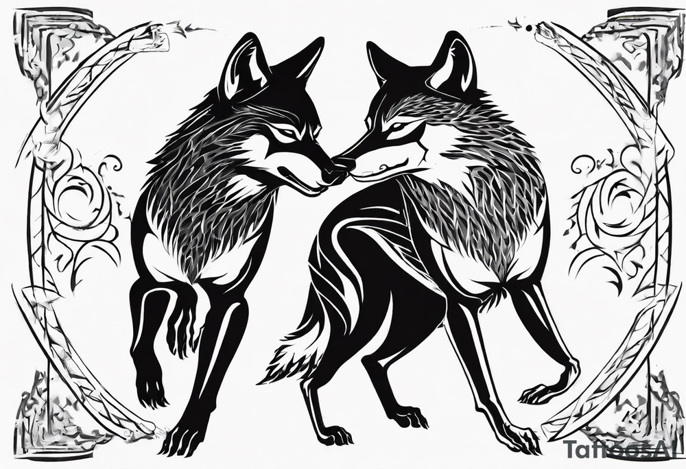 two wolves dancing the tango. extremely simplified tattoo idea