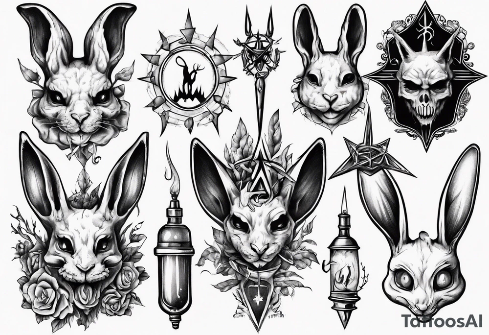 blood, satanic, rabbit tattoo idea