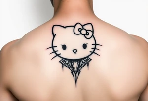 white background, cyber sigilism art / neo primal inspired hello kitty tattoo idea