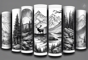 Arm sleeve with a mountain and elk tattoo idea