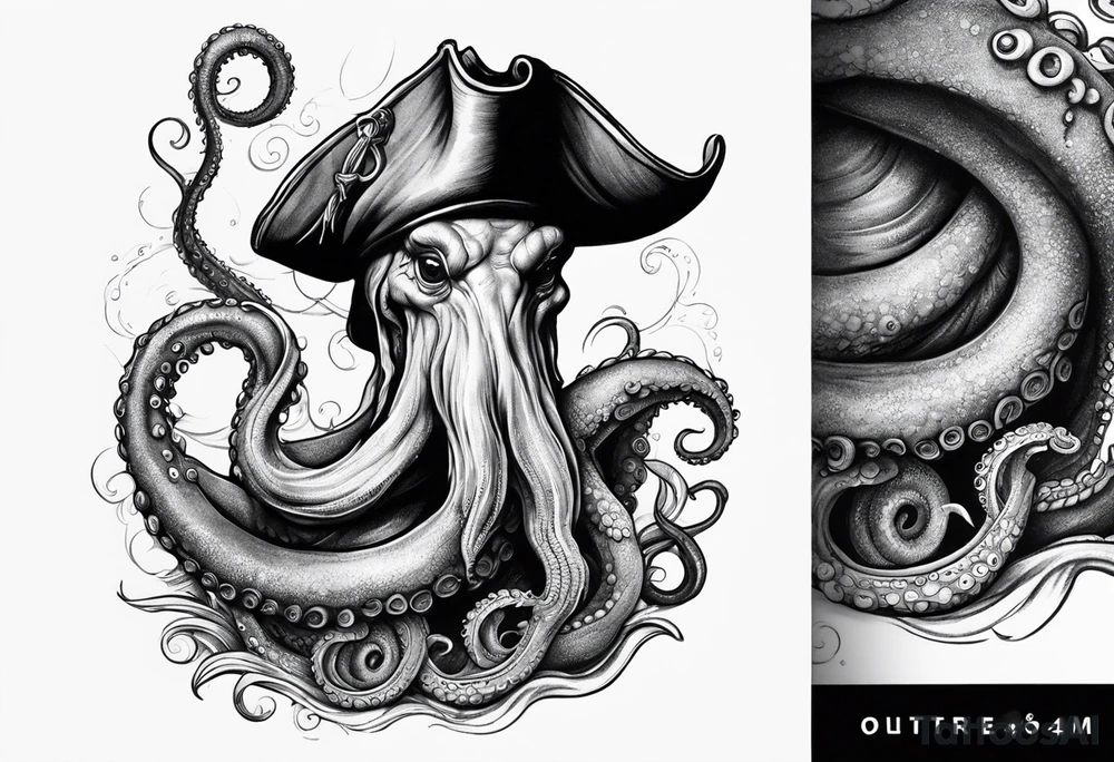 Snail with pirate hat and octopus tentacles coming out the bottom tattoo idea