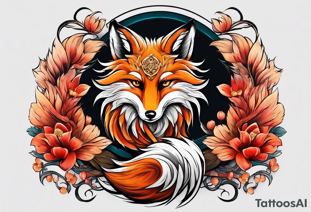 Back tattoo. Nine fox tails Japanese paint style tattoo idea