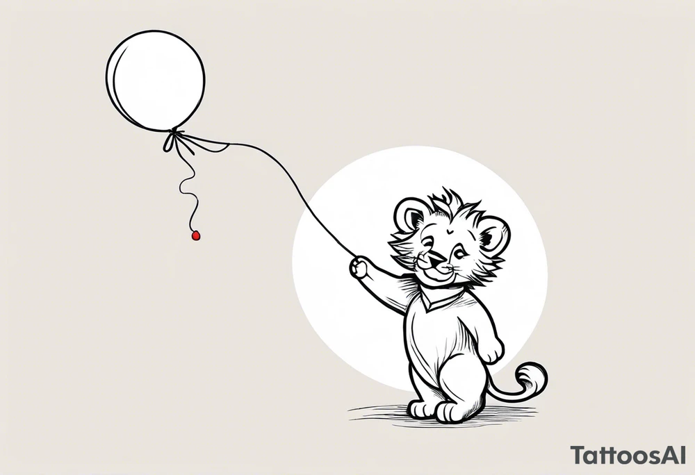tatoo in sketch style only.
A little lion boy is holding a string to the hearth shaped small party baloon.
lion boy should be drawed from behind and has one hand reaching up in 45 degree angle and holding the baloon string
On the string is a wave which look like a hearbeat pulse.
draw it without any scenery, without any background. Just a boy 
Add heartbeat pulse on the string tattoo idea