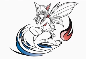 A fairy with a tail inspired by the logo of the anime show called Fairy Tail in a fetal position leaning in tattoo idea