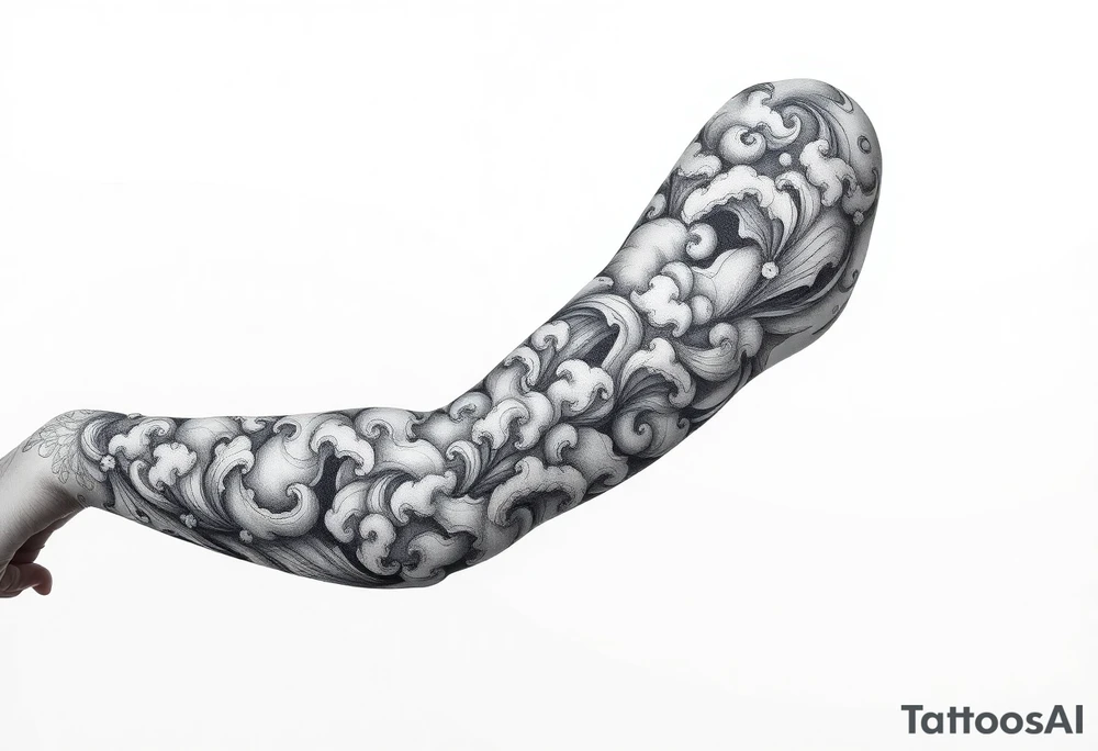Art nouveau style Celestial swirling tumultuous intergalactic space clouds flowing like wispy smoke tattoo idea