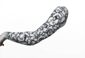 Art nouveau style Celestial swirling tumultuous intergalactic space clouds flowing like wispy smoke tattoo idea