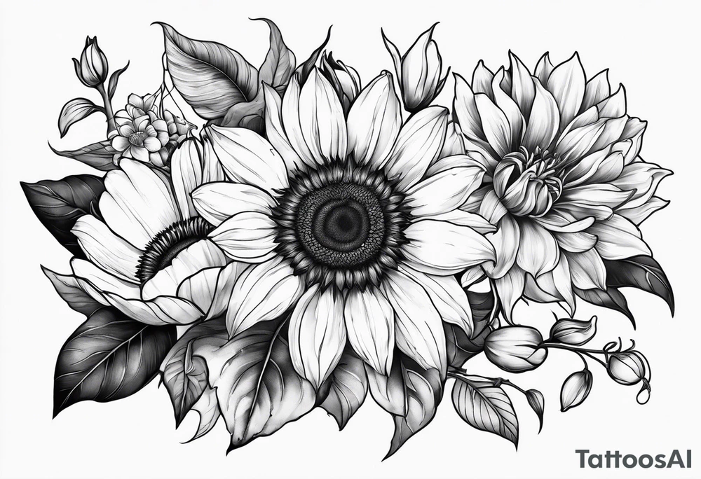 One each sunflower, lily, peony, cherry blossom and tulip tattoo idea