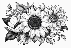 One each sunflower, lily, peony, cherry blossom and tulip tattoo idea