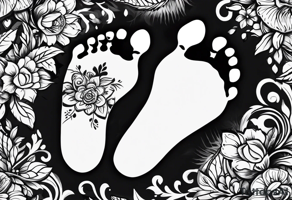 Baby foot prints with the name Tylen tattoo idea Baby foot prints with the name Tylen tattoo idea