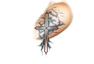cast all your anxiety on him because he cares for you" with a cross and clouds over it tattoo idea