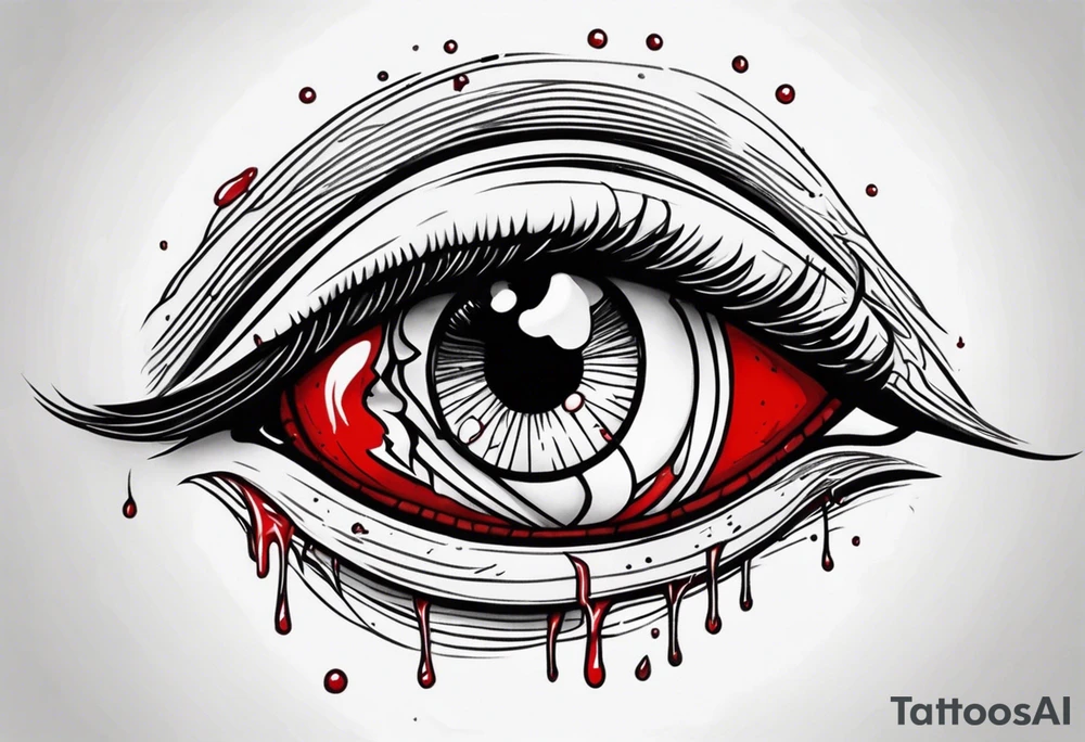 Bleeding tear draining to down from red eye tattoo design tattoo idea