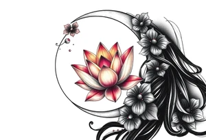 crescent floral moon with lotus flower glowing tattoo idea