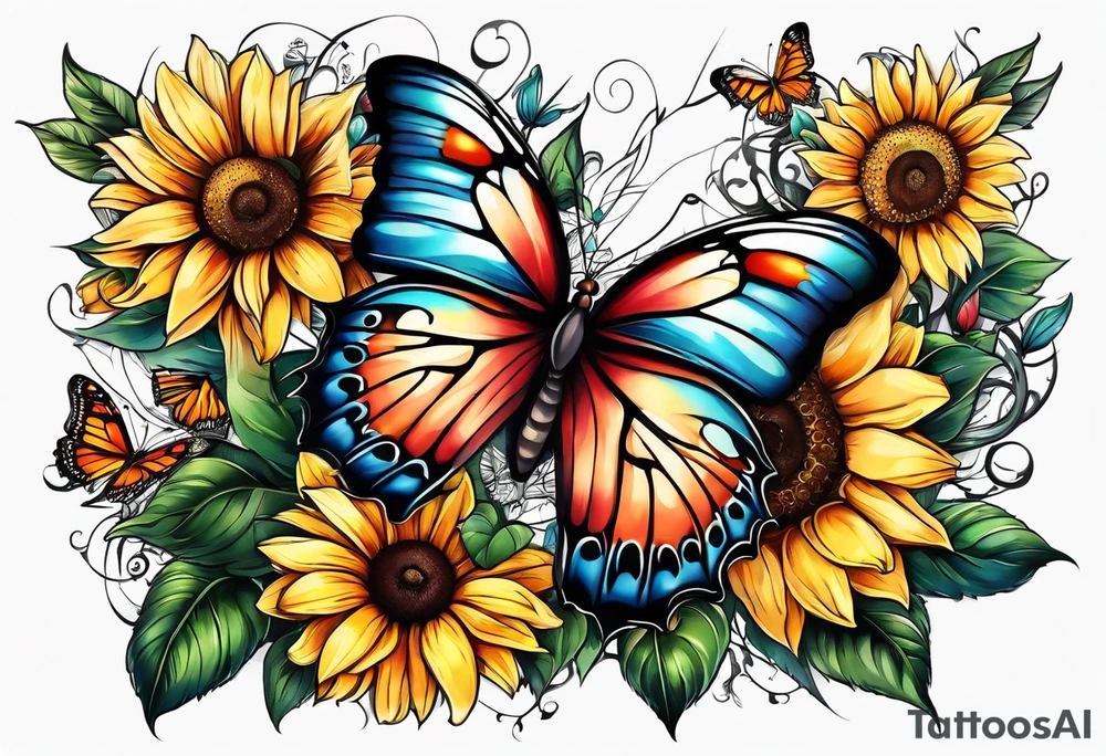 animal butterfly , flower rose, sunflower, tattoo idea