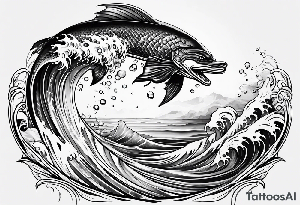 Neptun mit ganzen Körper im Wasser stehend tattoo idea