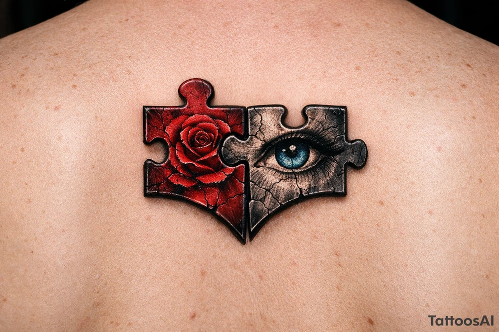 Two puzzle pieces that would only fit together with only the two to make one for two lovers tattoo idea