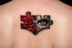 Two puzzle pieces that would only fit together with only the two to make one for two lovers tattoo idea