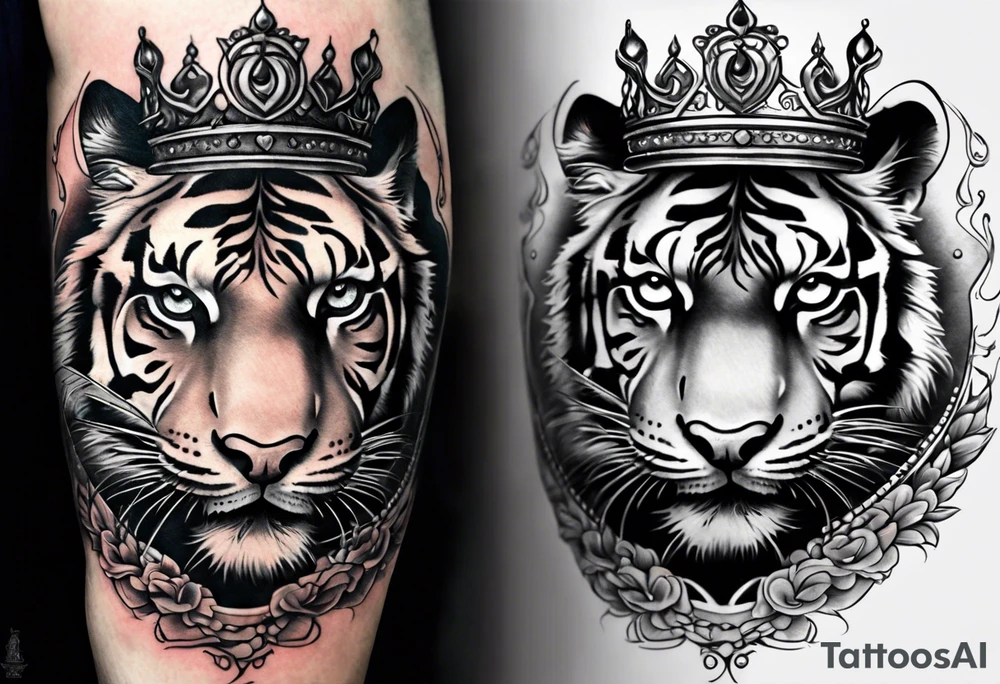 Full right arm sleeve a tiger at the top with a crown and third eye underneath a large hour glass with a brain and heart inside of it tattoo idea