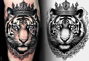 Full right arm sleeve a tiger at the top with a crown and third eye underneath a large hour glass with a brain and heart inside of it tattoo idea