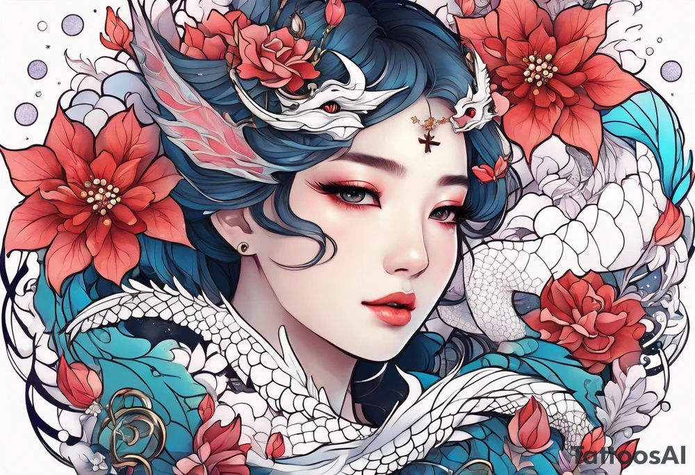 Constellation, wing , snow , cross , dragon female japan kawaii , flower tattoo idea