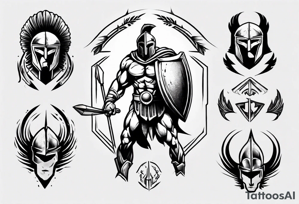 muscular super-fine little detail spartan tattoo idea