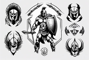 muscular super-fine little detail spartan tattoo idea