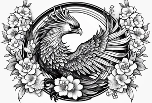 traditional Japanese phoenix and cherry blossoms high detail tattoo idea