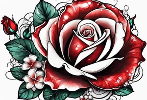 Red rose with hanging pearls and seashell tattoo idea