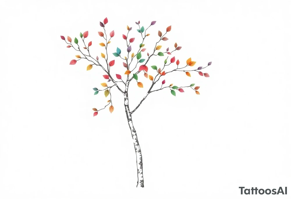 birch tree with coloured leaves tattoo idea