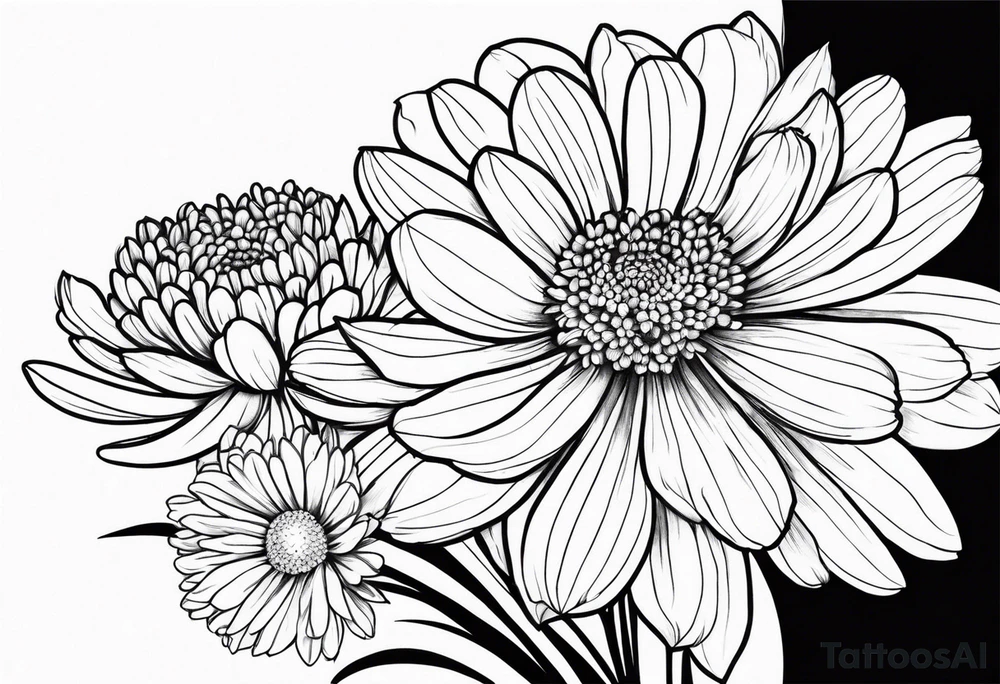 cosmos, chrysanthemums,and narcissus flower arrangement for a tattoo on the fore arm tattoo idea