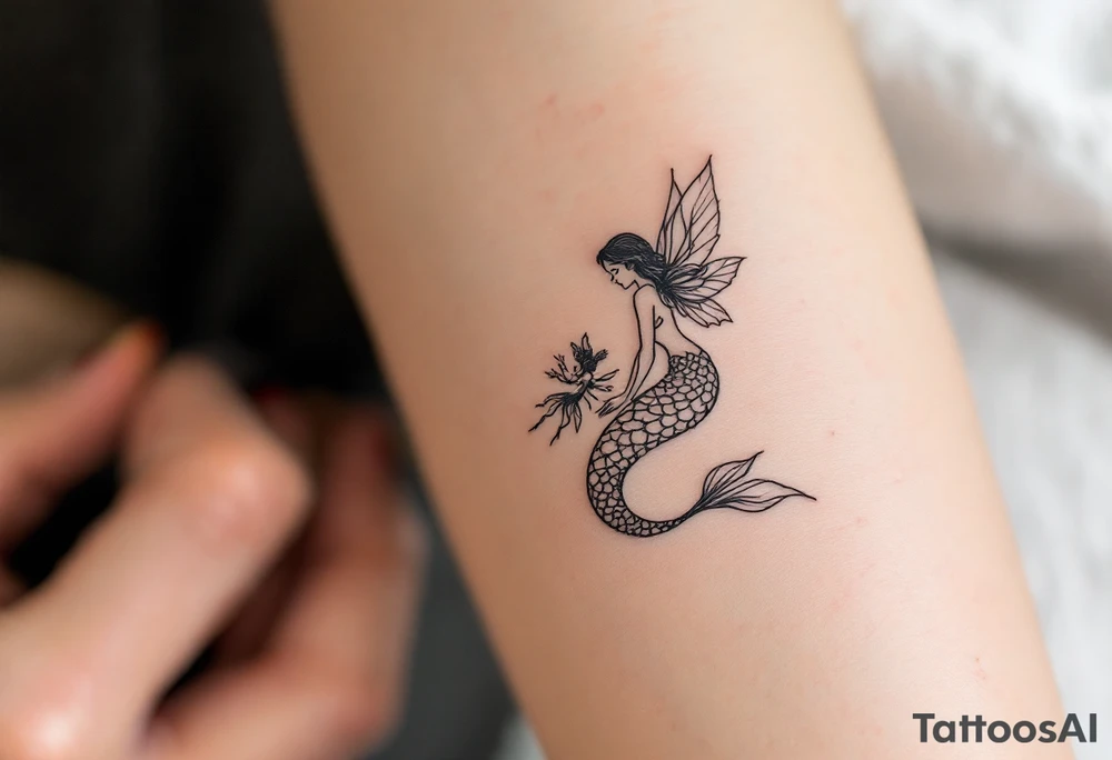 mermaid and fairy small tattoo idea