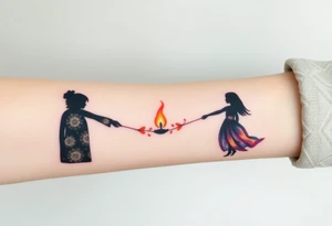Silhouette of grandmother, mother and daughter passing a flame from oldest to youngest with the flame growing as it goes. tattoo idea