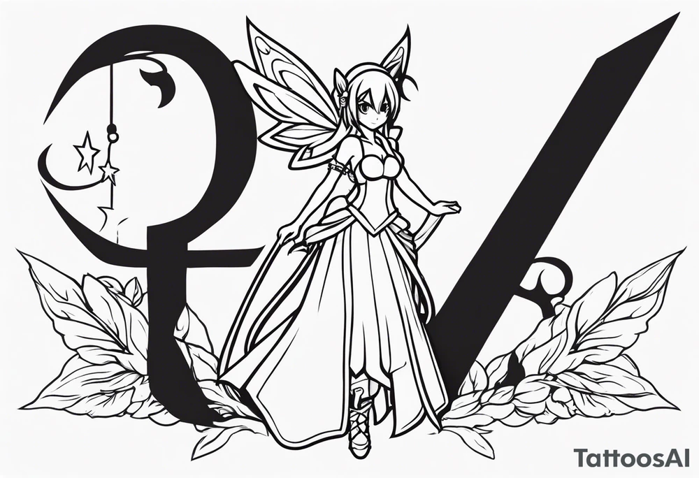 A fairy with a tail that is the fairy in the Fairy Tail anime guild logo tattoo idea