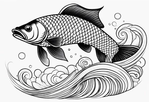 Arowana fish in waves with lotus tattoo idea