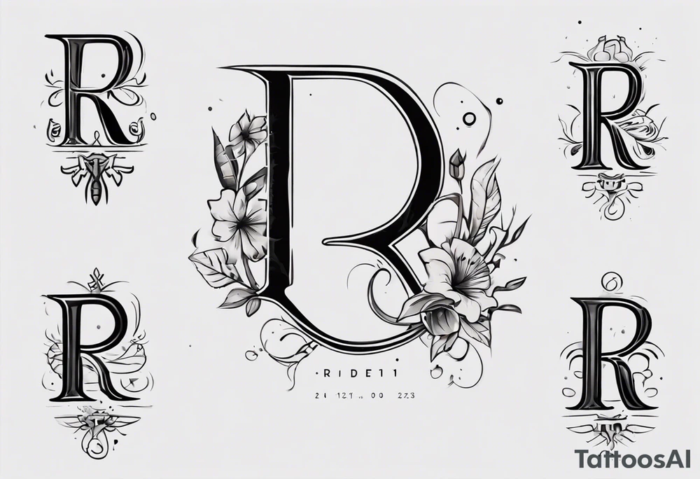 Letter R with date 09.01.23 tattoo idea
