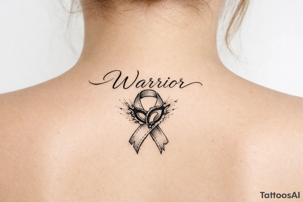 Warrior in cursive with sikkle cells ribbon torn tattoo idea