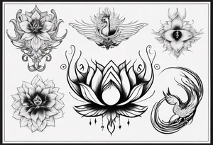 Lotus flower with phoenix placed on hip and butt tattoo idea