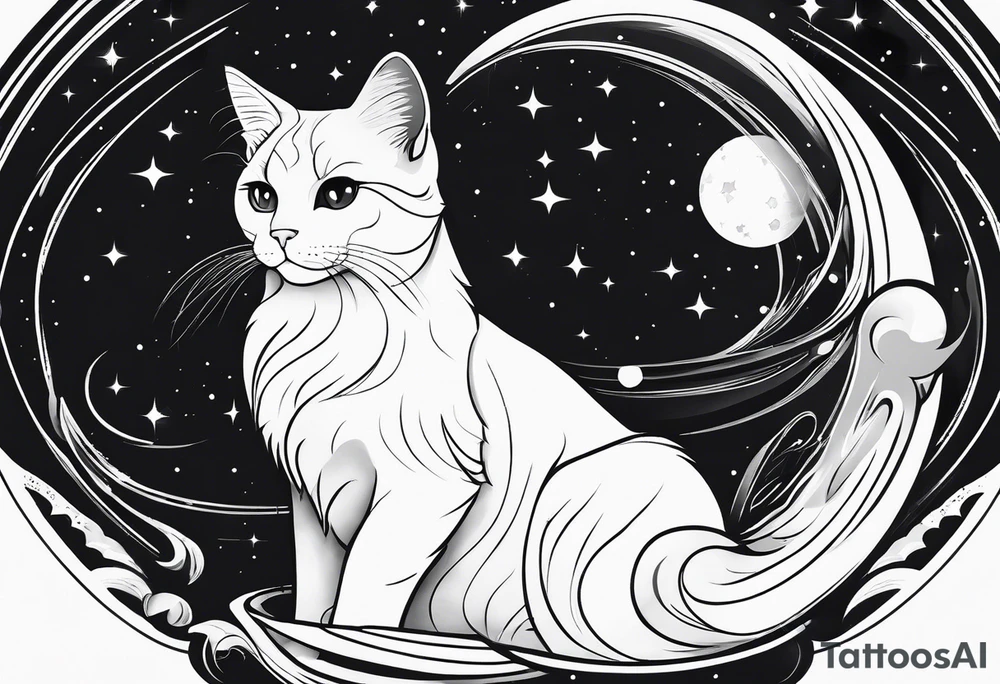 cat, space, rounded tattoo idea