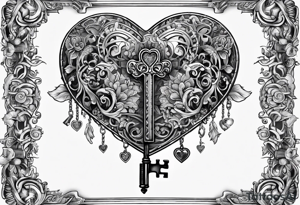 Heart shaped antique key tattoo idea