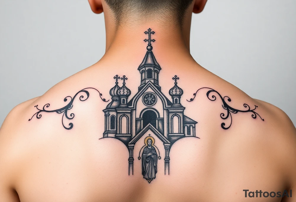 Russian church and orthodox icon tattoo idea