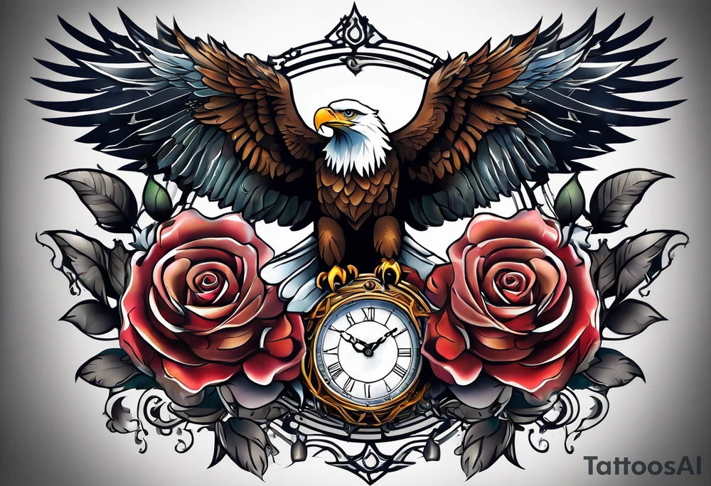 eagle, rose, clock , love tattoo idea