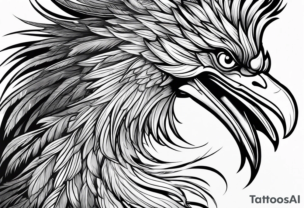 asian elegant long feathered phoenix
with a long neck, with short wings tattoo idea