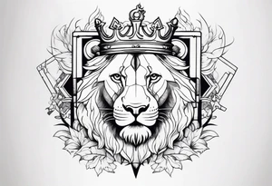 chemistry formula combined with a sword and a lion wearing a crown tattoo idea