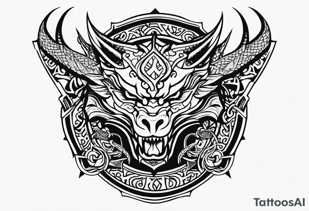 Valhalla sword shield dragon head tattoo idea
