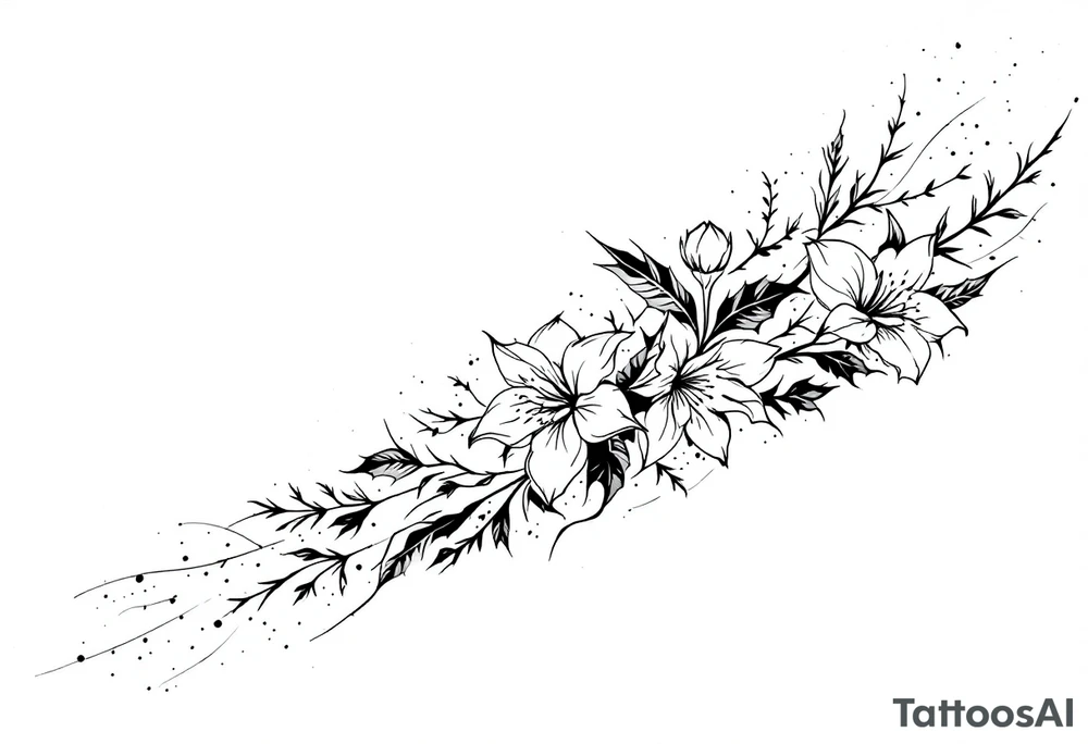 starting from a band mid-forearm, a sleeve of holly flowers and daffodils tattoo idea