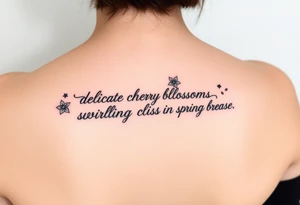 delicate cherry blossoms swirling in spring breeze with petals tattoo idea