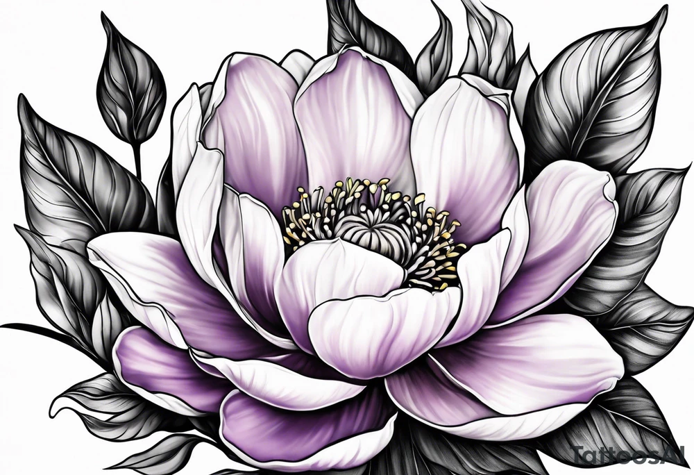 Floral design with a lilac magnolia Azalea Lisanthus sunflower tattoo idea
