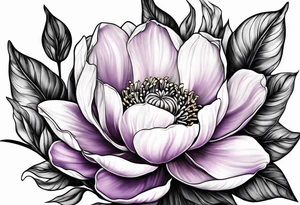 Floral design with a  lilac magnolia Azalea Lisanthus sunflower tattoo idea