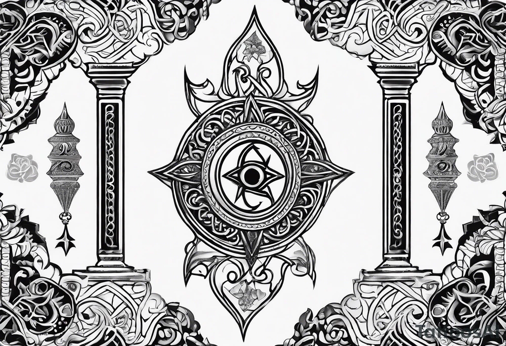 Trident made of arabic writing tattoo idea