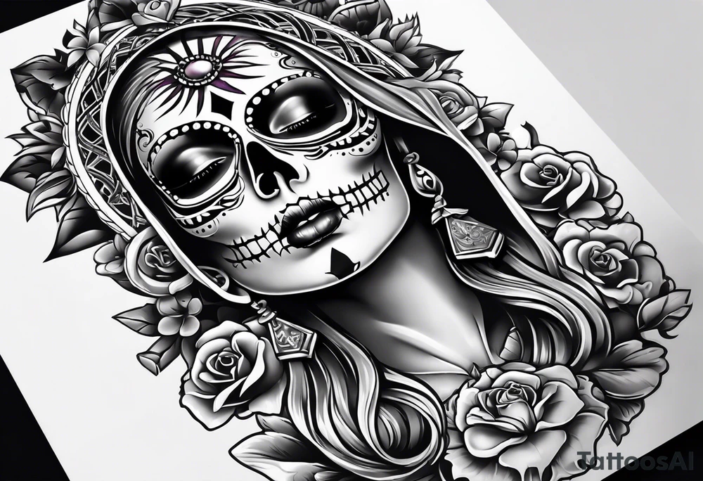 mexican style santa muerte tattoo for chest tattoo idea