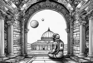 An astronaut meditating on a roman building tattoo idea